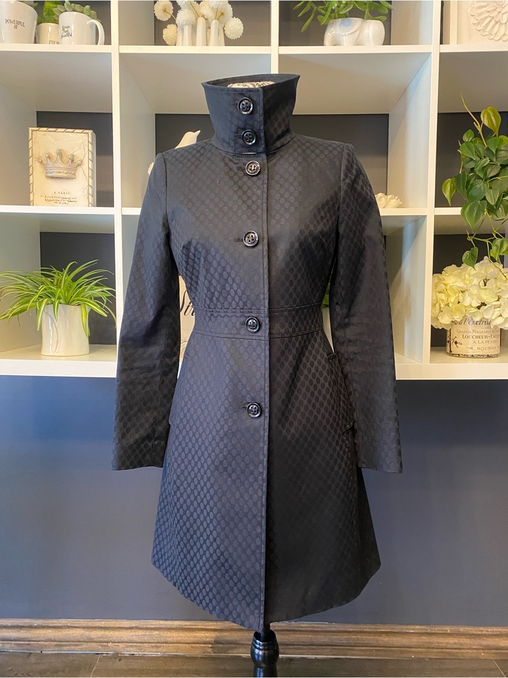 MINT CONDITION Vintage Y2K Jacob Black Quilted High-Collar Trench Coat Size XS